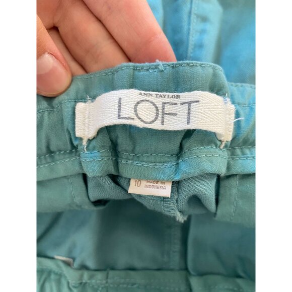 Ann Taylor Loft Womens Teal Cuffed Linen Blend Shorts Size 10 Drawstring Waist - Picture 4 of 7